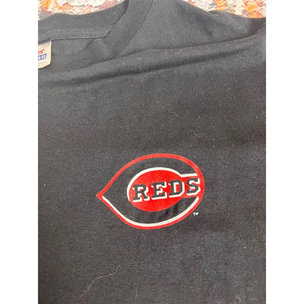 Vintage Hanes Cincinnati Reds T-Shirt Mens XL Black‎ Respect The Game MLB Logo